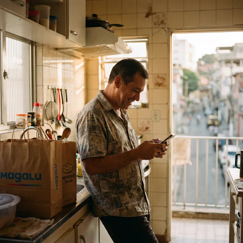 Membro segurando o celular com o canal aberto no Telegram
